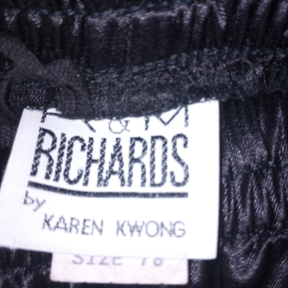 Vintage R&M Richards Black Satin Long Jacket w/ Frog Closure & Pants Set Size 16 - Picture 8 of 9